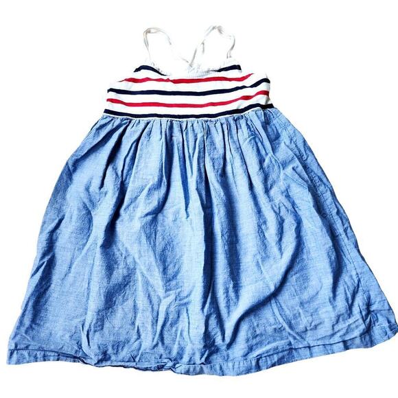 Girls Small 6-7 Sundress Red White & Blue Patriotic Chambray Racerback - Picture 1 of 4